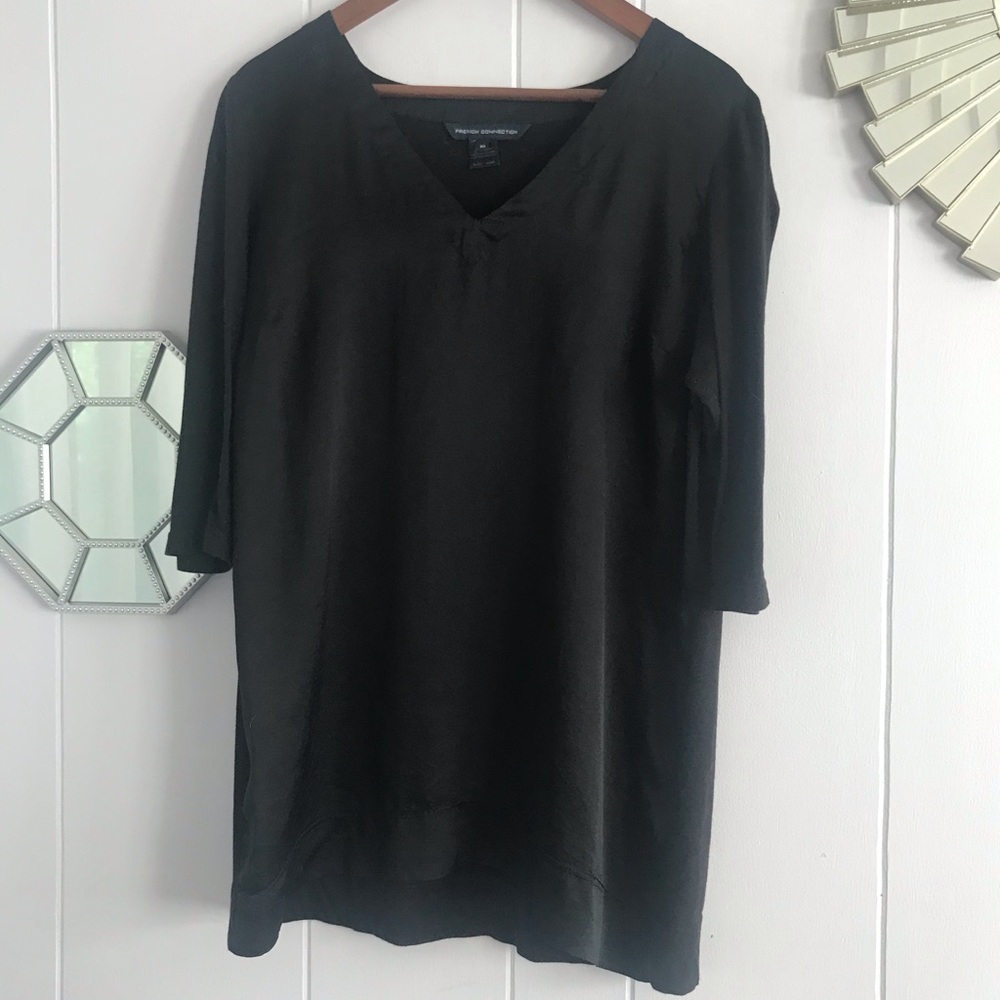 French Connection Black Faux Silky Longer Blouse